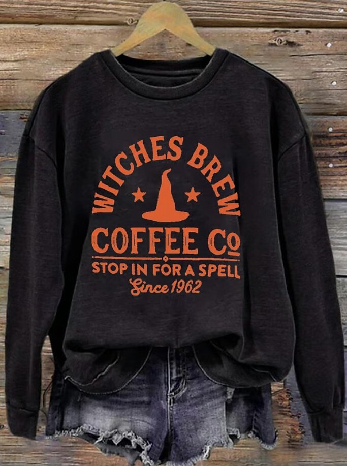Femmes Sweatshirt Pull Graphique Crâne Sorcière Mode Occasionnel manche longue Col ras du cou Col rond Hauts Réguliers Rue Tenue Quotidienne Occasionnel Imprimé Vert herbe Noir Blanche Bleu Orange de 2025 ? $24.99 –P4
