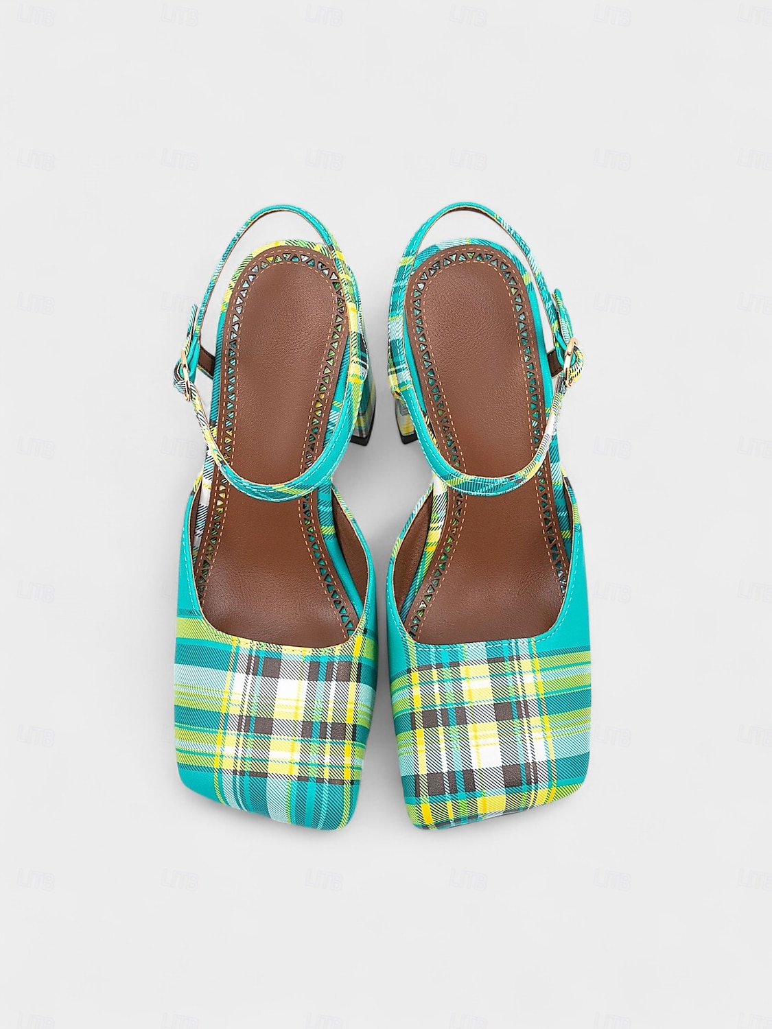 Women's Purple Plaid Block Heel Pumps –1970s Retro Square Toe High Heels with Ankle Strap for Daily Wear, Office & Vintage Outfits 2025 - $79.99 –P4
