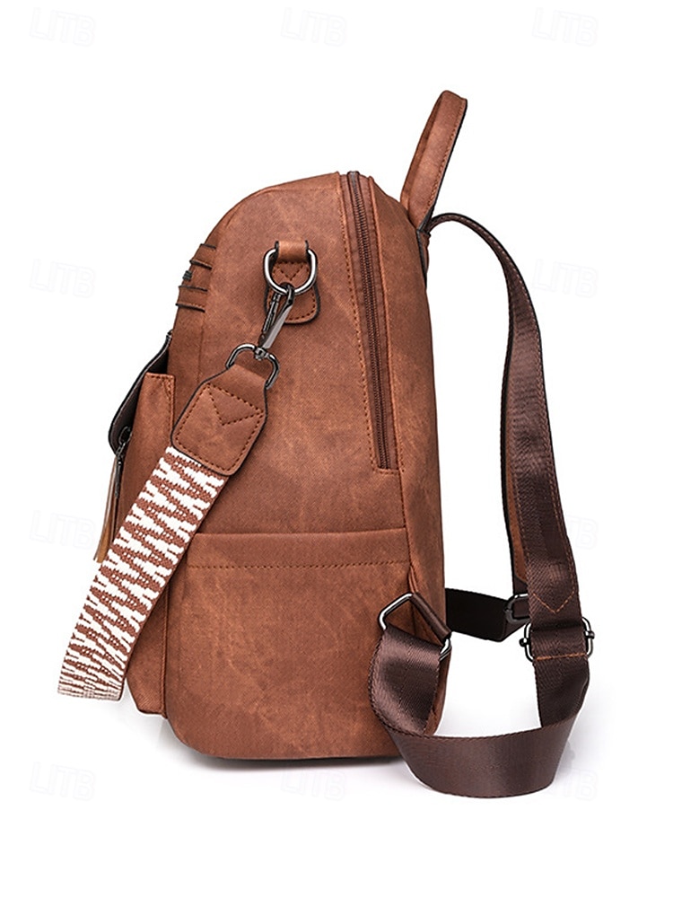 Sac à dos convertible en similicuir pour femme – Sac à bandoulière vintage multi-poches avec pompon pour les déplacements quotidiens, les voyages et le travail de 2025 ? $34.99 –P5