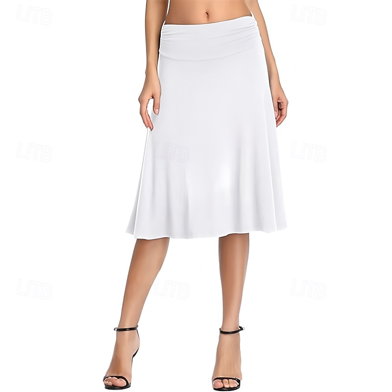 Damen Rock Lässig Knielang Mittlere Hüfthöhe Röcke Einfach Gerafft Mikroelastisch Urlaub Straße Schwarz Weiß Armeegrün Rote Herbst Polyester 2025 - $20.99 –P1