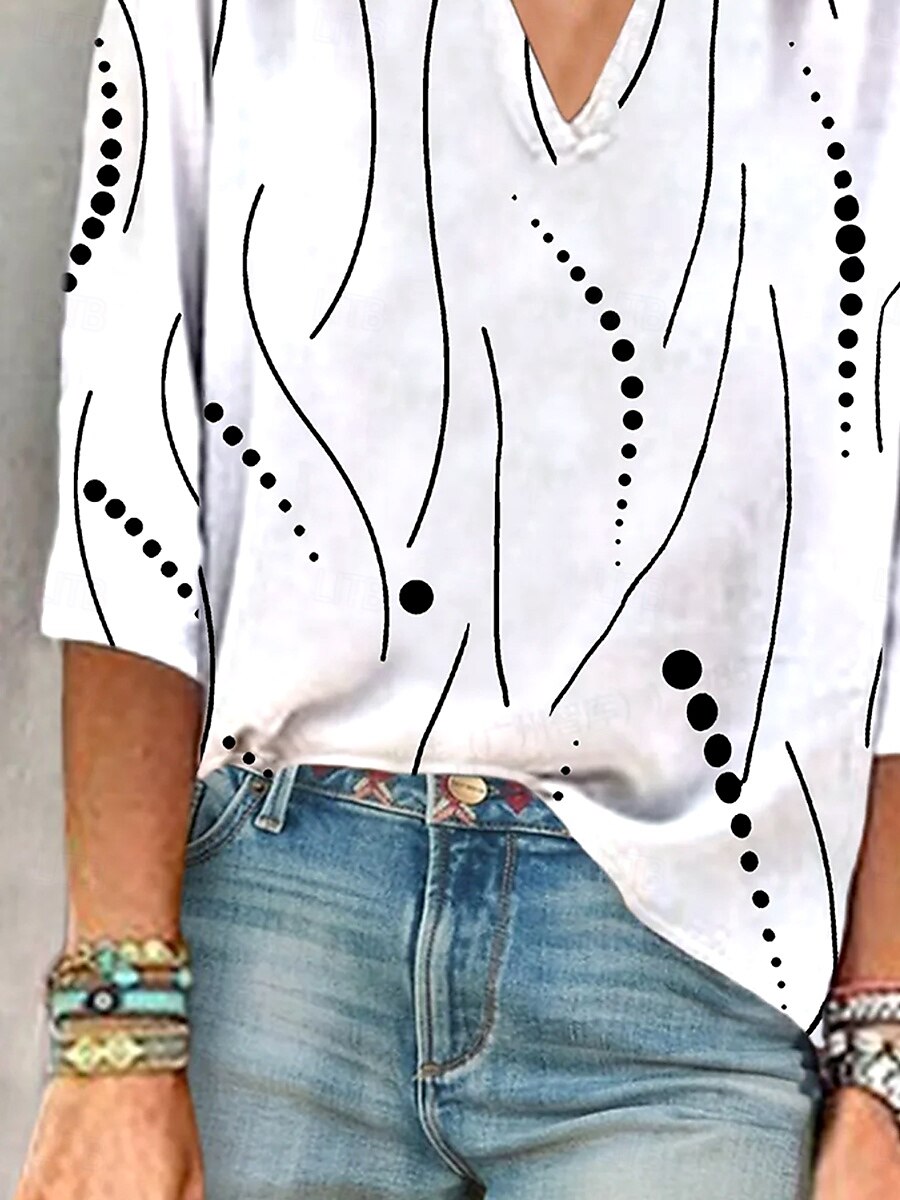 Dames Blouse Grafisch Stip Abstract Elegant Vintage Stijlvol 3/4 mouw V-hals Normale tops Dagelijks Uitgaan Afdrukken Wit Lichtgroen Blozend Roze Licht Blauw Zomer Lente Herfst 2025 - $25.99 –P3