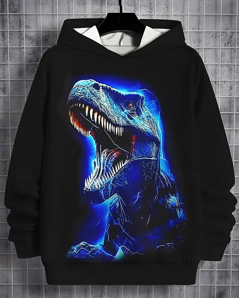 Pojkar 3D Dinosaurie Huvtröja Långärmad Vår Höst Mode Streetwear Barn 4-12 år Huva Utomhus Ledigt Dagligen Normal 2025 - $18.99 –P3