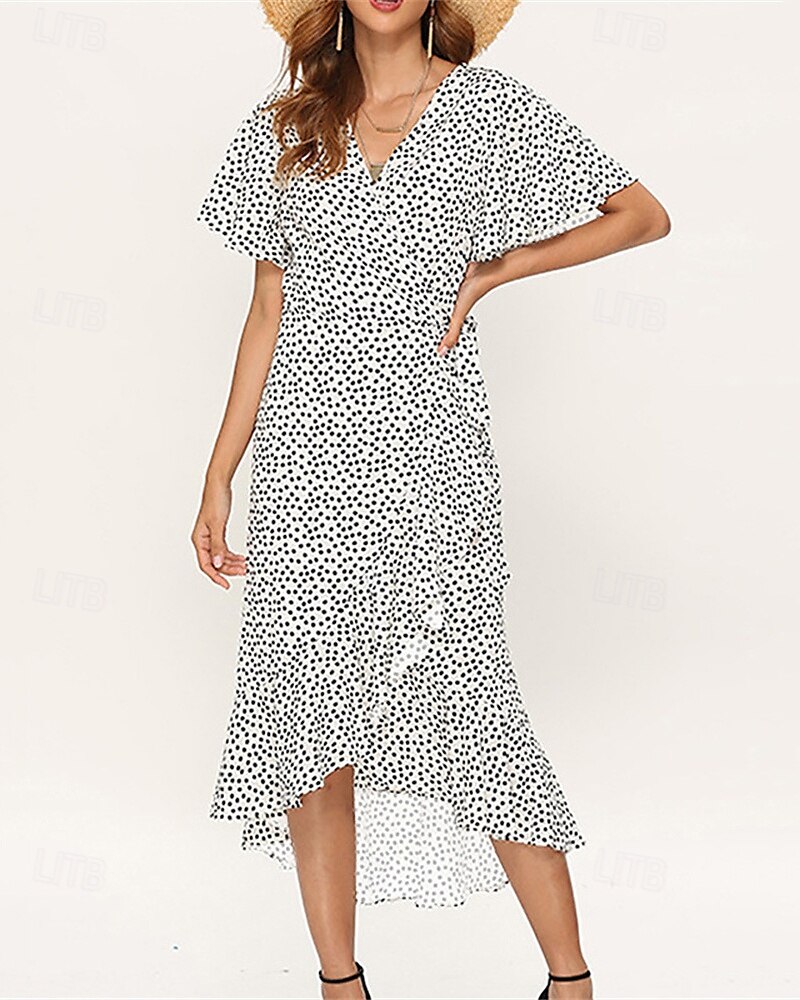 Femmes Robe Midi Robe Décontractée Robe en Chiffon Robe d'été Mode Extérieur Soirée Fête Coupe régulière À pois Manche Courte Col en V Blanche Jaune Rouge Vert Été Printemps de 2025 ? $22.99 –P2