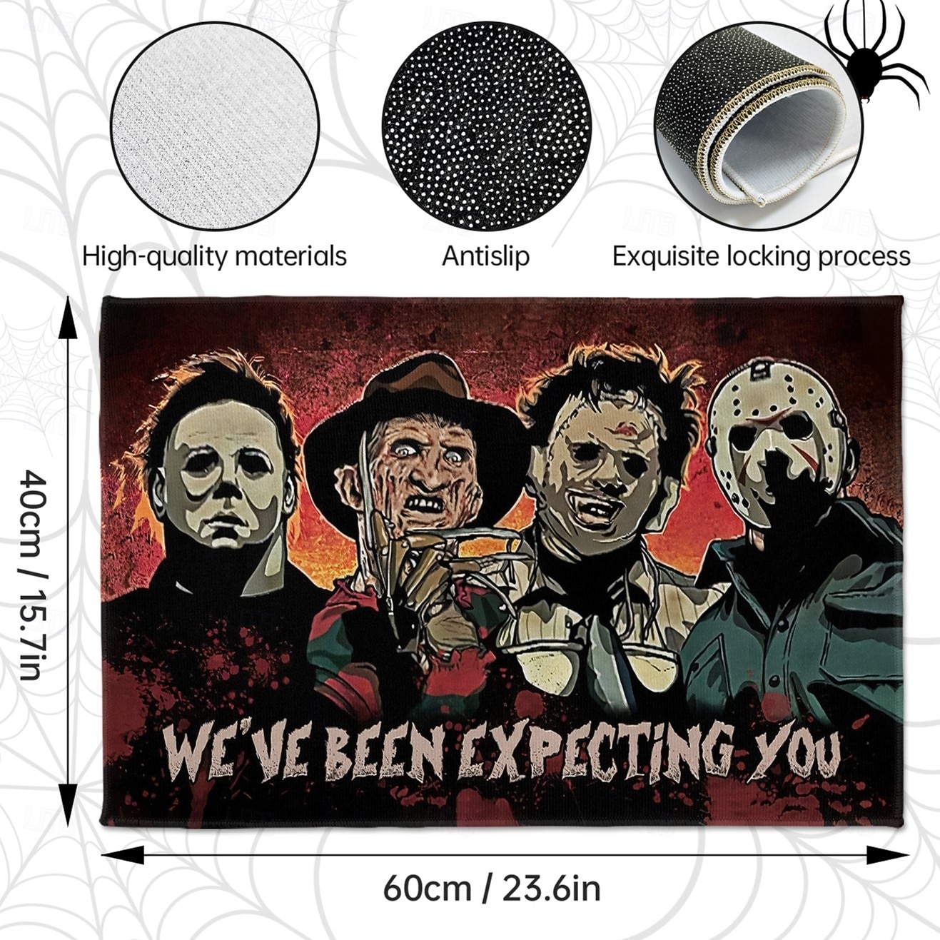 1ks halloweenská rohožka ke dveřím s hororovými postavičkami - protiskluzová, super savá, pratelná polyesterová koupelnová předložka pro vnitřní i venkovní použití 2025 - $10.99 –P2