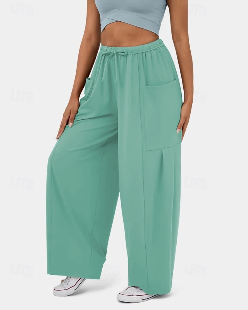 Per donna Gamba larga Pantaloni Eleganti Streetwear Casual Lunghezza intera Naturale Semplice Tasca Design con Coulisse Elastica Comodo Streetwear Ferie Rosso violaceo Nero Verde militare Marrone del 2025 a $22.99 –P17