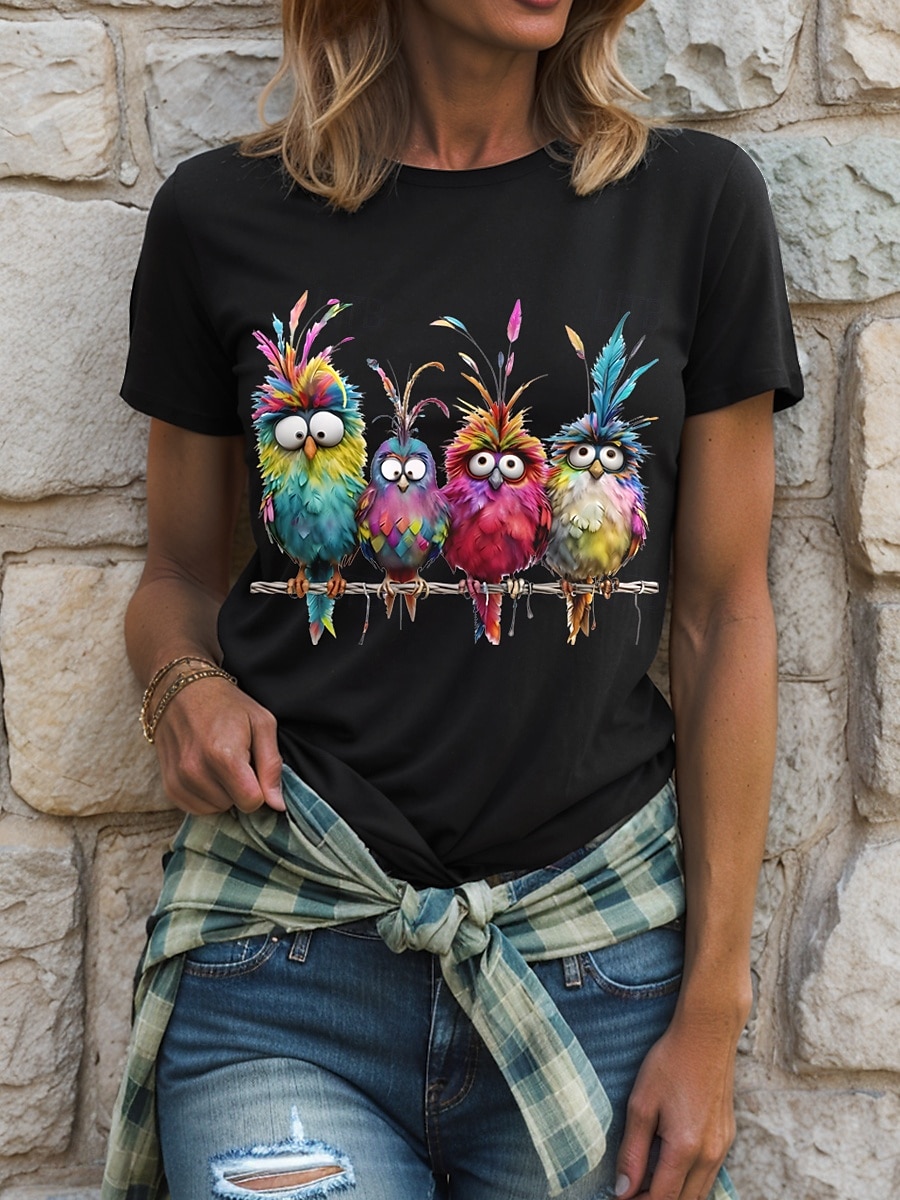Dame T skjorte Grafisk Dyr Årgang Stilfull Klassisk Kortermet Crew-hals Rund hals Vanlige topper Daglig Helg Trykt mønster Svart Hvit Gul Rosa Blå Sommer Vår 2025 - $19.99 –P4