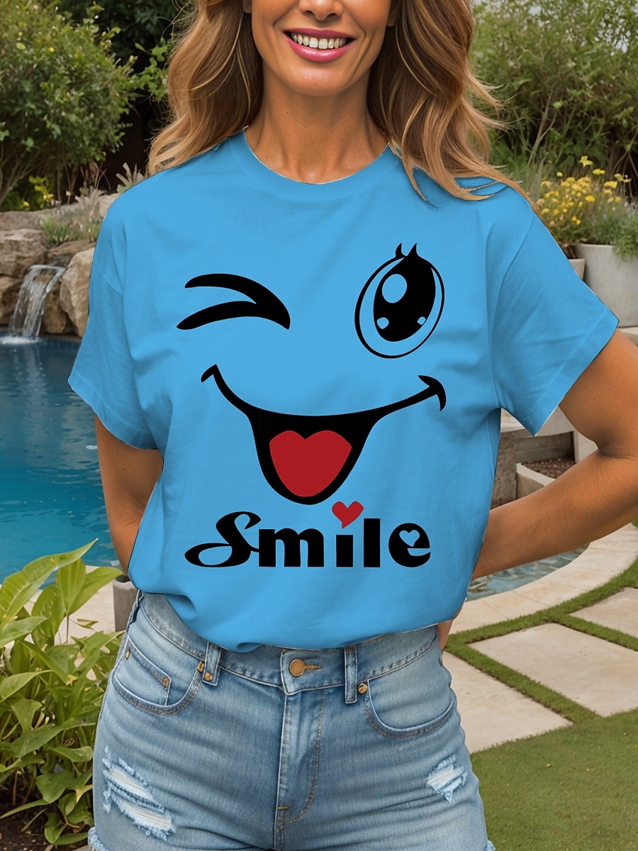 Femmes T-shirt Cœur Graphique Lettre ancien Élégant Classique Manche Courte Col ras du cou Col rond Hauts Réguliers Quotidien Week-end Imprimé Noir Blanche Jaune Rose Claire Rouge Été de 2025 ? $19.99 –P11