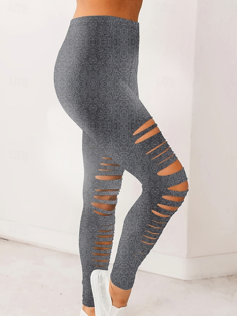 Damen Leggings Streetwear Lässig Lang Hohe Taille Einfach Zerrissen Atmungsaktivität Weich Mikroelastisch Yoga Straße Schwarz Grau Herbst Normale Passform 2025 - $14.99 –P8