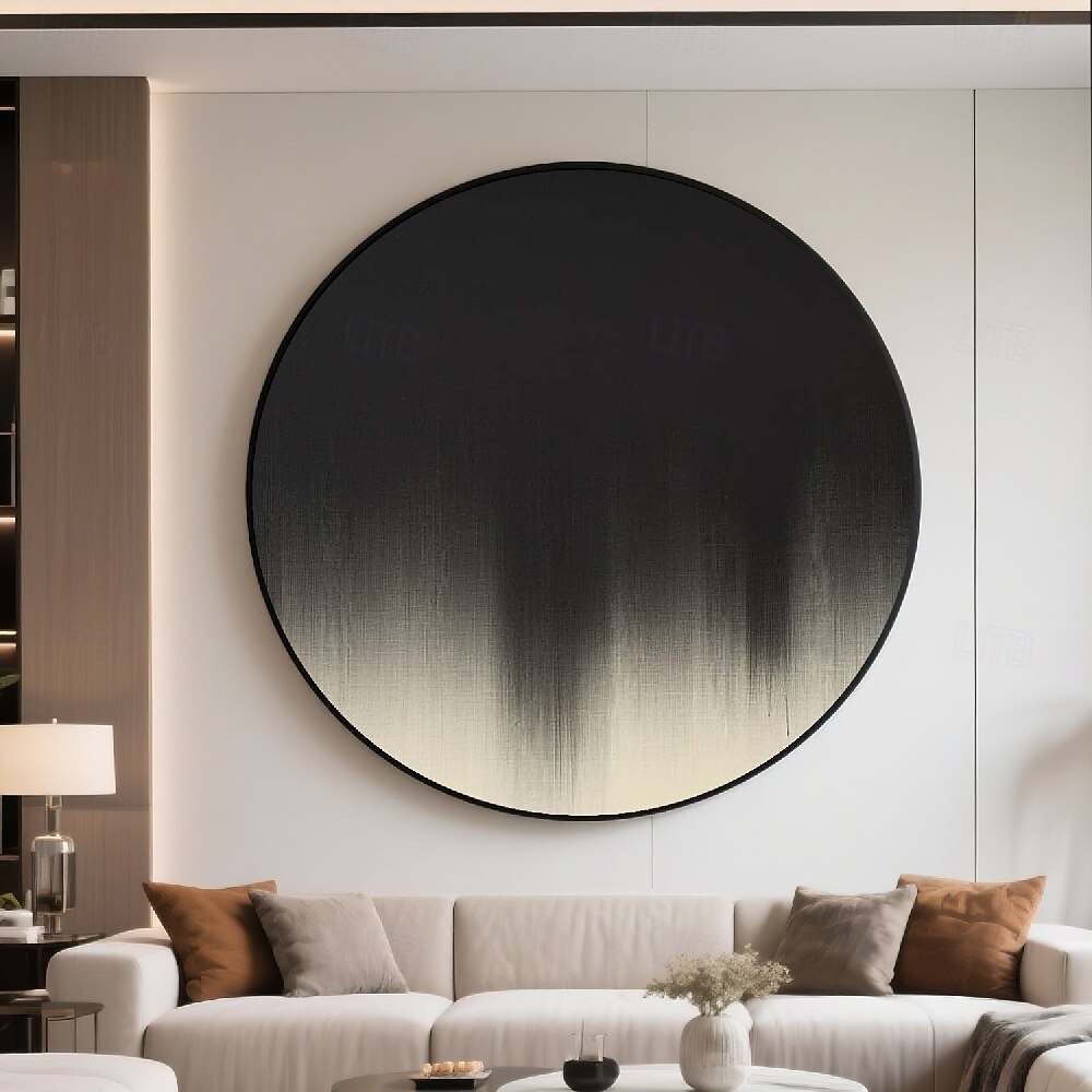 handgefertigte kreisförmige rein schwarze Galerie-Leinwand, modern strukturiert, mattes Finish, minimalistisches Statement-Wandbild, glatte Oberfläche, feiner Kantenkontrast, fertig zum Aufhängen, 2025 - $178.99 –P8