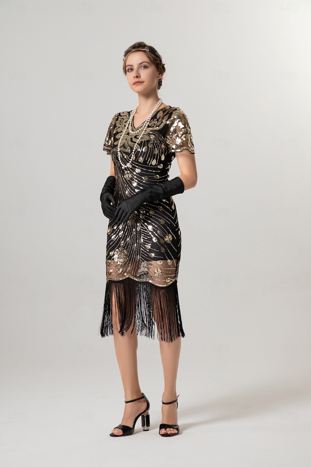 Retro Vintage Goldene Zwanziger 1920er Midlänge Flapper Kleid Cocktailkleid Der große Gatsby Flapper-Mädchen Pailletten Fransen V Ausschnitt Damen Weihnachten Halloween Karneval Hochzeit 2025 - $47.99 –P7