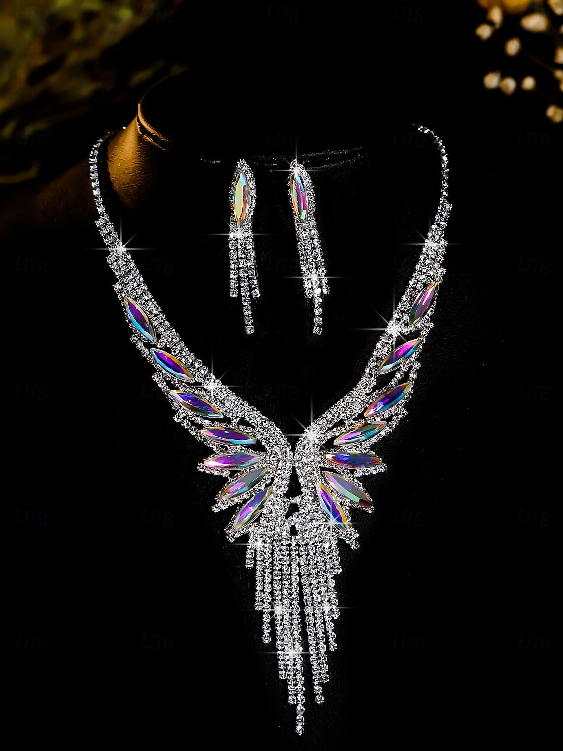 Set di gioielli di lusso in cristallo da donna: collana placcata in argento e orecchini pendenti con accenti di pietre preziose verdi, eleganti accessori per cocktail e feste serali del 2025 a $14.99 –P9