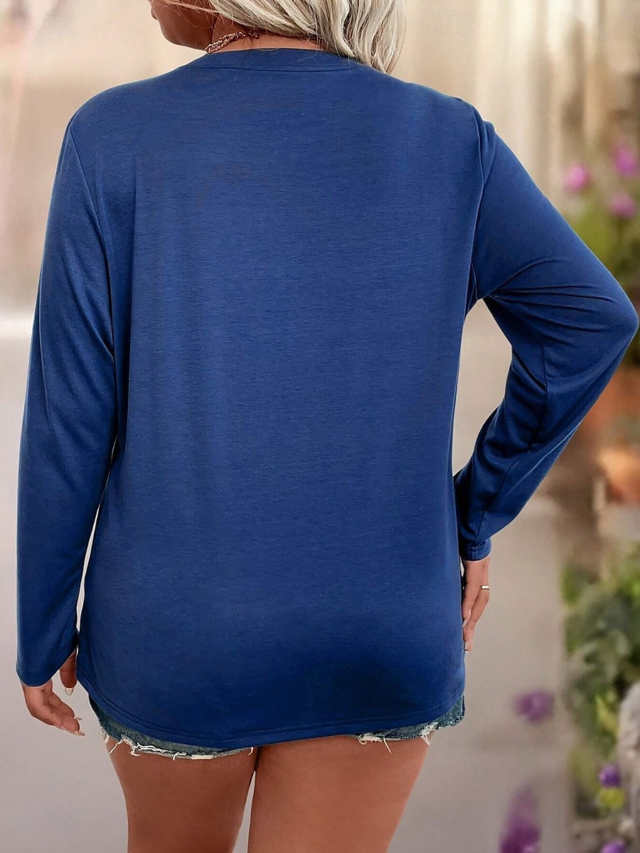 Pentru femei Plus Size Topuri Tricou Geometrie Imprimeu Manșon Lung Stil Nautic Casual Zilnic Poliester Toamnă Iarnă Negru Albastru piscină 2025 - $19.99 –P2