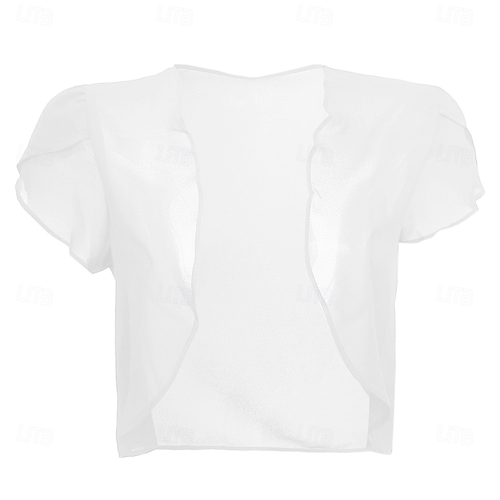 Kvinnenes Innpakningskjole Elegant Solbeskyttelse Kortermet Chiffon Bryllup Innpakninger med Ren Farge Bryllup Sommer 2025 - $21.99 –P4