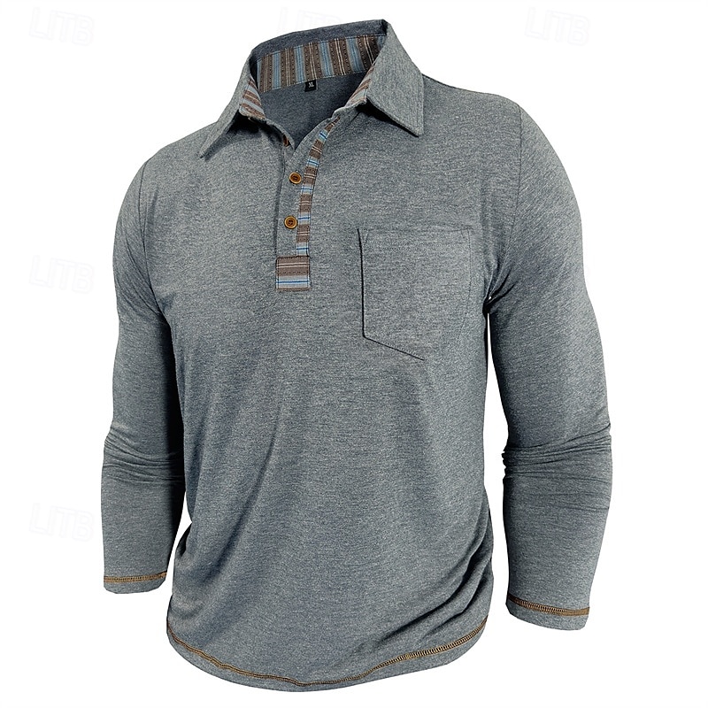 Herren Golfshirt Golf Poloshirts Arbeit Lässig Revers Langarm Basic Modern Farbblock Patchwork Knöpfe Frühling Herbst Normale Passform Aprikose Marineblau Blau Grün Hellgrau Dunkelgray Golfshirt 2025 - $25.99 –P7