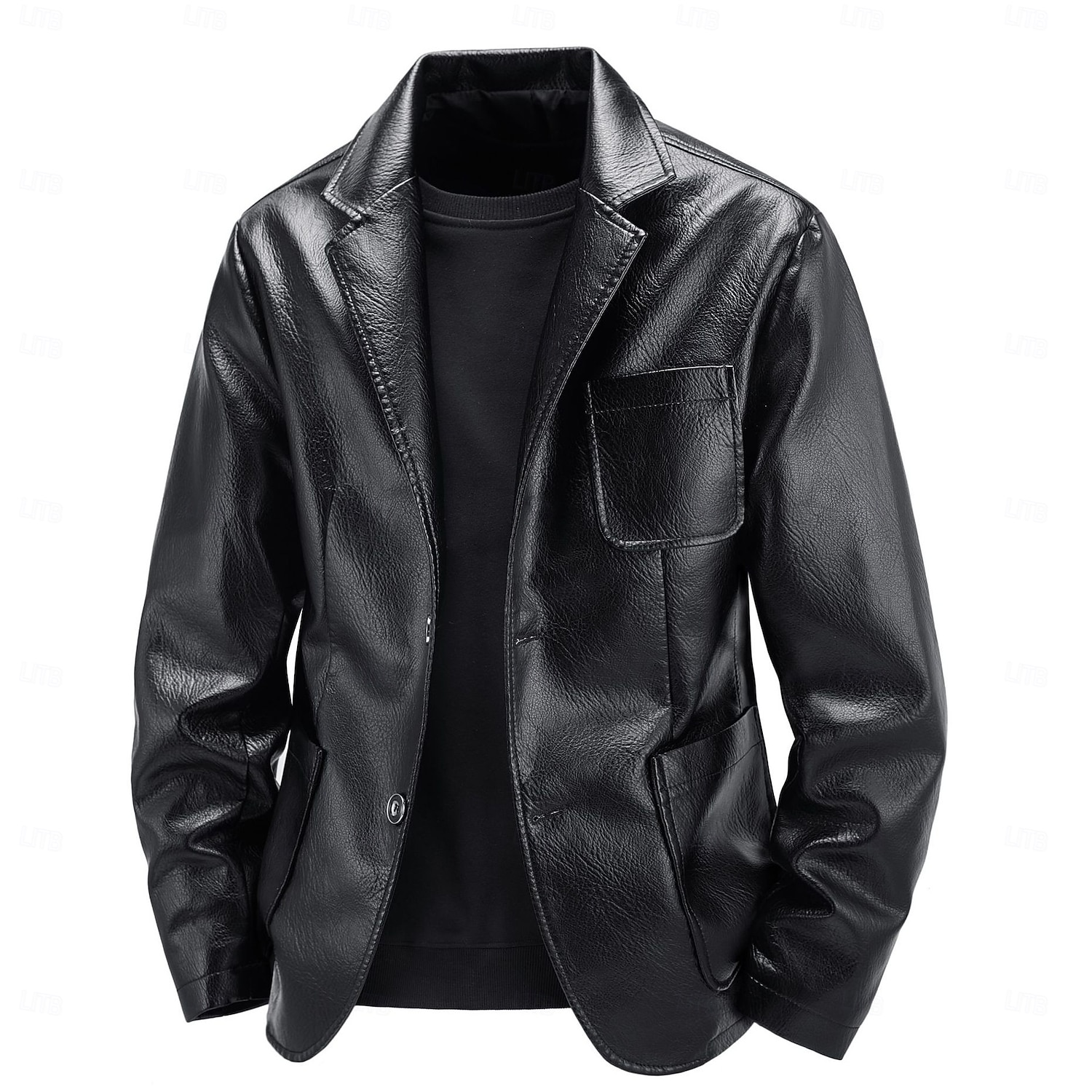 Men's Faux Leather Jacket Blazer Jacket Formal Office Casual Daily Pocket Punk Fashion Spring & Summer PU Leather Synthetic Leather Solid Color Pocket Comfy Single Breasted Blazer Black Coffee 2026 - $56.99 –P2