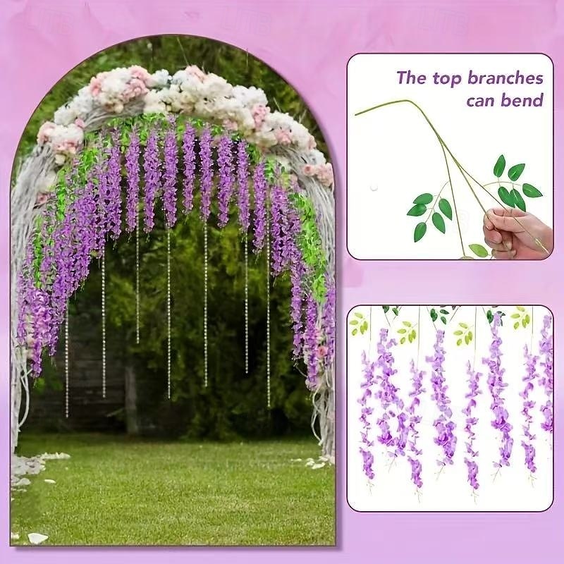 Pacote com 36 flores artificiais penduradas em glicínias, guirlanda de videira roxa de 3,6 pés de comprimento para casamento, jardim, parede, cerca, decoração de festa de 2025 por $30.99 –P5