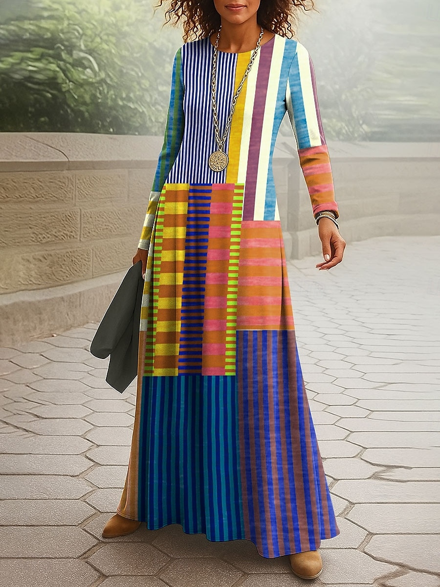 Damen Maxikleid T-Shirt-Kleid A Linie Kleid Sommerkleid Urlaub Lässig Strand Täglich Normale Passform Grafik Geometrisch Langarm Rundhalsausschnitt Rote Blau Orange Frühling Herbst Winter 2025 - $36.99 –P3