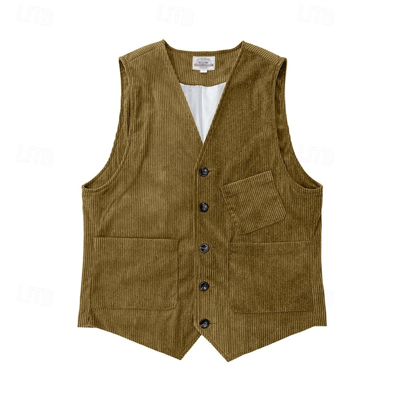 Hombre Chaleco Vacaciones Negocio Moda Casual Primavera Otoño Bolsillo Botones Poliéster Pana Cómodo Plano Recto 1 botón Escote en Pico Ajuste regular Marrón Oscuro Negro Vino Azul Marino Chaleco 2025 - $32.99 –P8