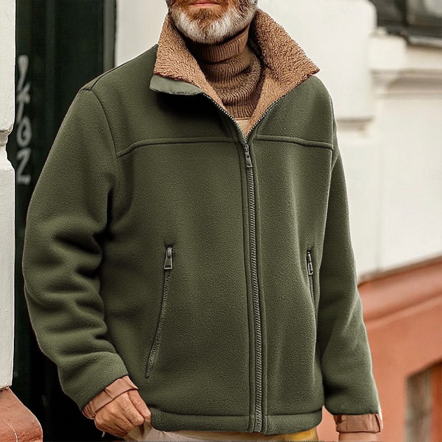 Homens Moletom com zíper Moletom Zip Moletom de lã Casaco de lã Moletom com zíper completo Preto Azul Marron Verde Colarinho Clerical Tecido Zíper Bolsos Desportos e Ar livre Casual Diário Poliéster de 2025 por $36.99 –P4