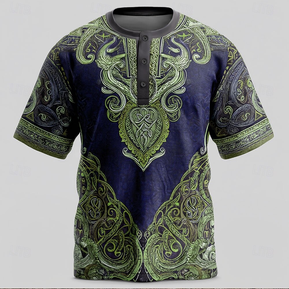 Men's Viking T Shirt Henley Shirt Short Sleeve Viking Designer Retro Vintage Street Casual Daily Summer Spring All Seasons Light Green Blue Dark Green khaki Henley Henley T-Shirt 2025 - $19.99 –P4