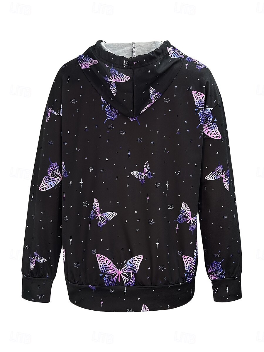Women's Zipper Hoodie Graphic Butterfly Fashion Casual Long Sleeve Hooded Regular Tops Street Dailywear Pocket Print Purple Spring Fall 2025 - $24.99 –P3