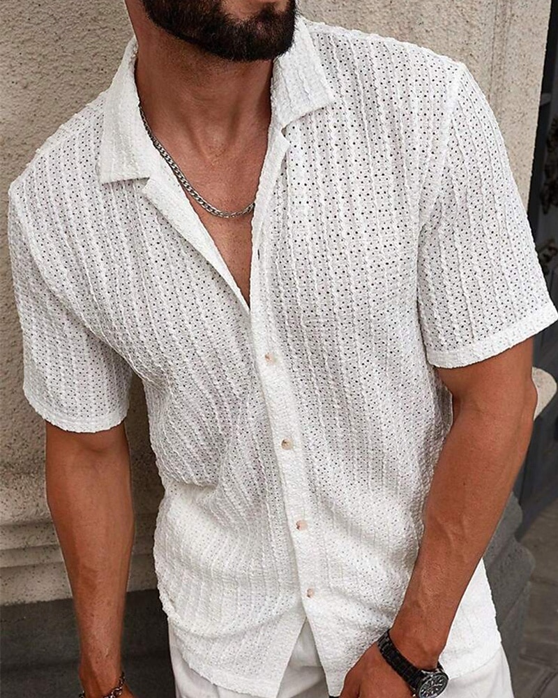 Per uomo Camicia Camicia Estiva Camicia casual Camicia da Spiaggia Camicia con Bottoni Marrone Scuro Nero Bianco Verde chiaro Blu Manica Corta Semplice Bavero Vacanza Camicia hawaiana Abbigliamento del 2025 a $23.99 –P19