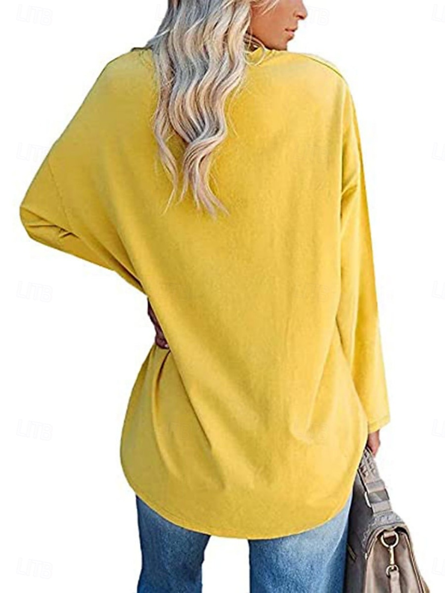 Camicia da donna in 100% cotone blouse colore solido stilosa casual maniche lunghe colletto rotondo regolari top quotidiano nero bianco giallo rosa primavera autunno pre-autunno del 2026 a $24.99 –P8