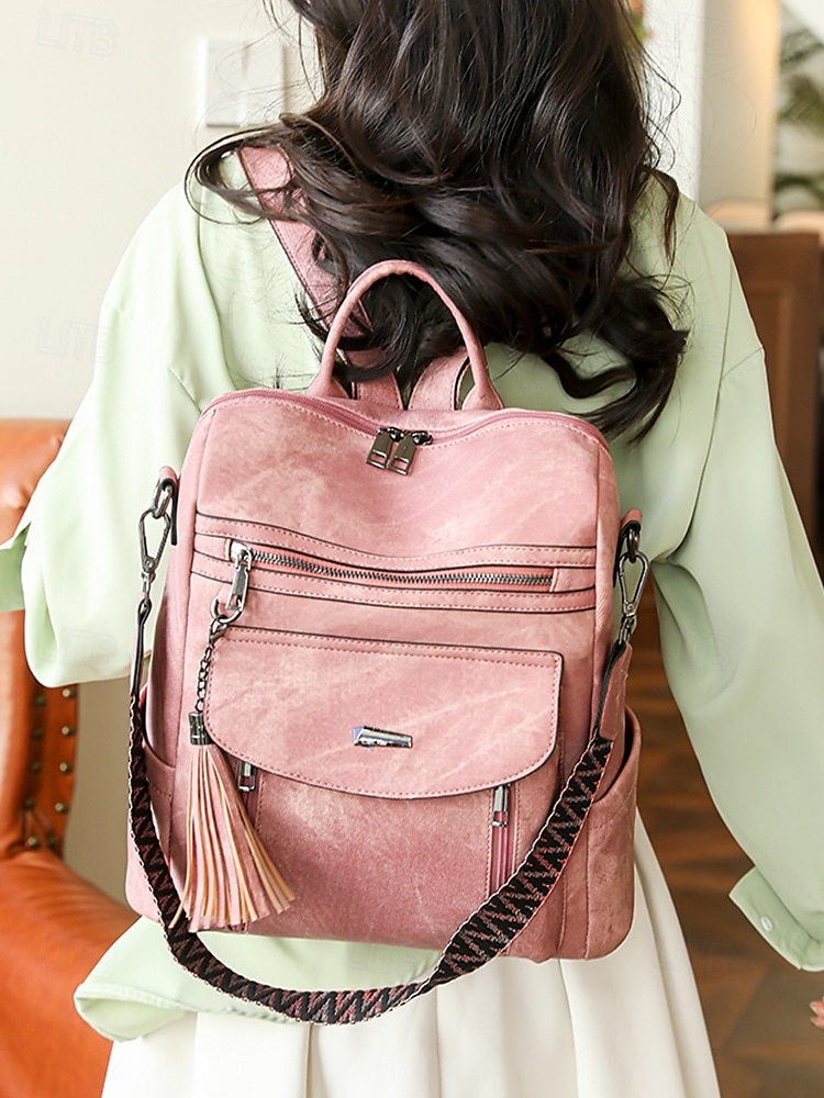 Sac à dos convertible en similicuir pour femme – Sac à bandoulière vintage multi-poches avec pompon pour les déplacements quotidiens, les voyages et le travail de 2025 ? $34.99 –P2