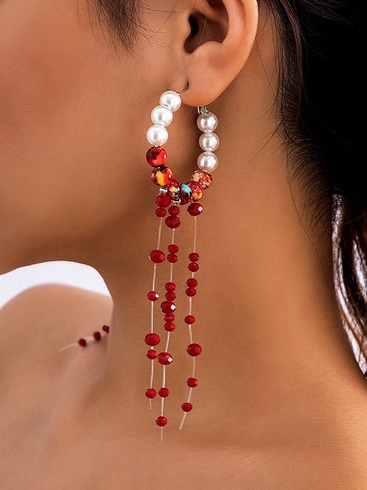 Conjunto de joyas de Halloween con gotas de sangre para mujer: gargantilla, pulsera y pendientes de perlas y cuentas rojas para fiestas de disfraces y eventos espeluznantes. 2025 - $18.99 –P8