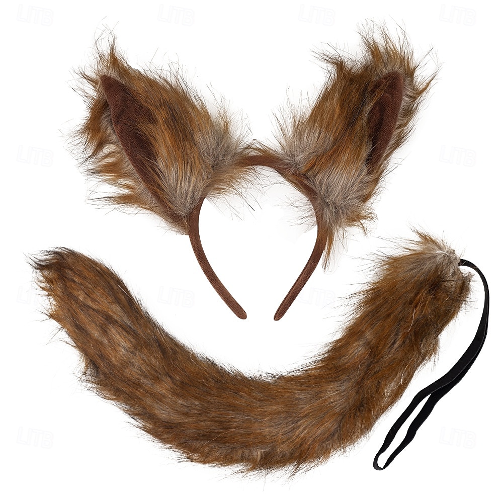 Conjunto de diadema y cola con orejas de zorro realistas: lindos accesorios de cosplay con orejas y cola de animal para Halloween, fiestas y juegos de rol. 2025 - $22.99 –P1
