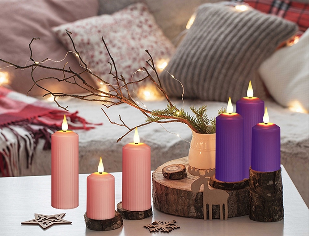 3/4/6/9 Stück Halloween Weihnachten zylindrisches Laden elektronisches Kerzenlicht Fernbedienung Timing Innen- und Außenbereich Hof Hochzeit Party Atmosphäre Dekoration hellviolett rosa 2025 - $24.99 –P5