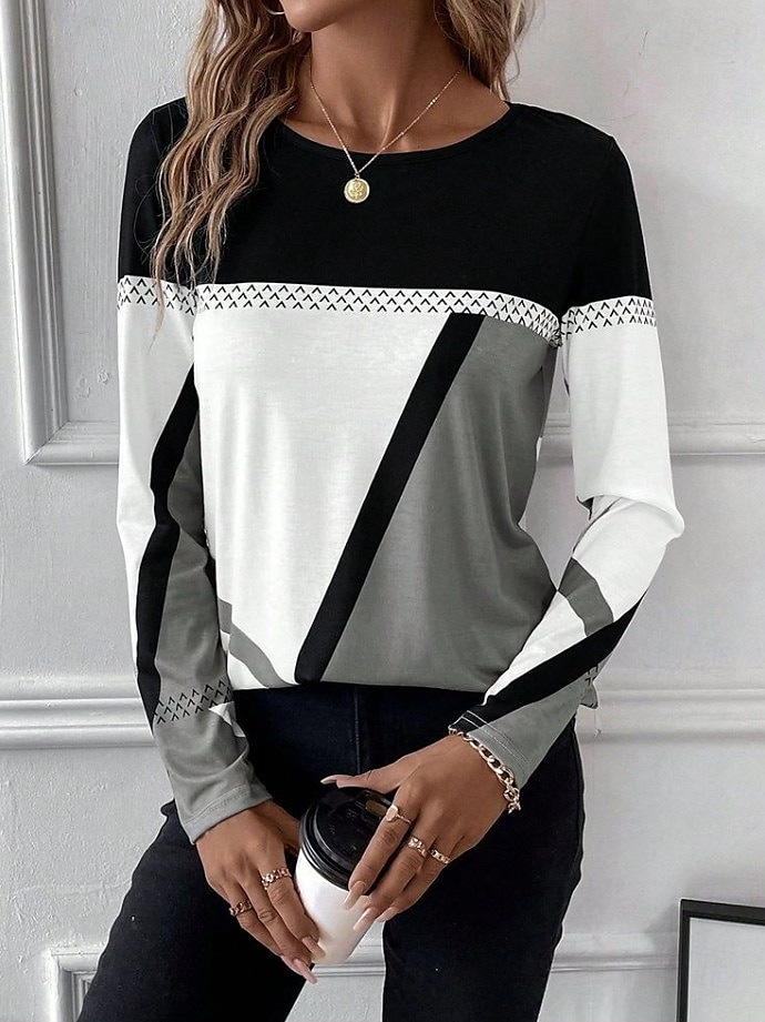 Pâques Femmes T-shirt Graphique Plaid ancien Élégant Classique manche longue Col ras du cou Col rond Hauts Réguliers Quotidien Imprimé Noir Rouge Bleu Violet Marron Été Printemps Automne de 2025 ? $22.99 –P6