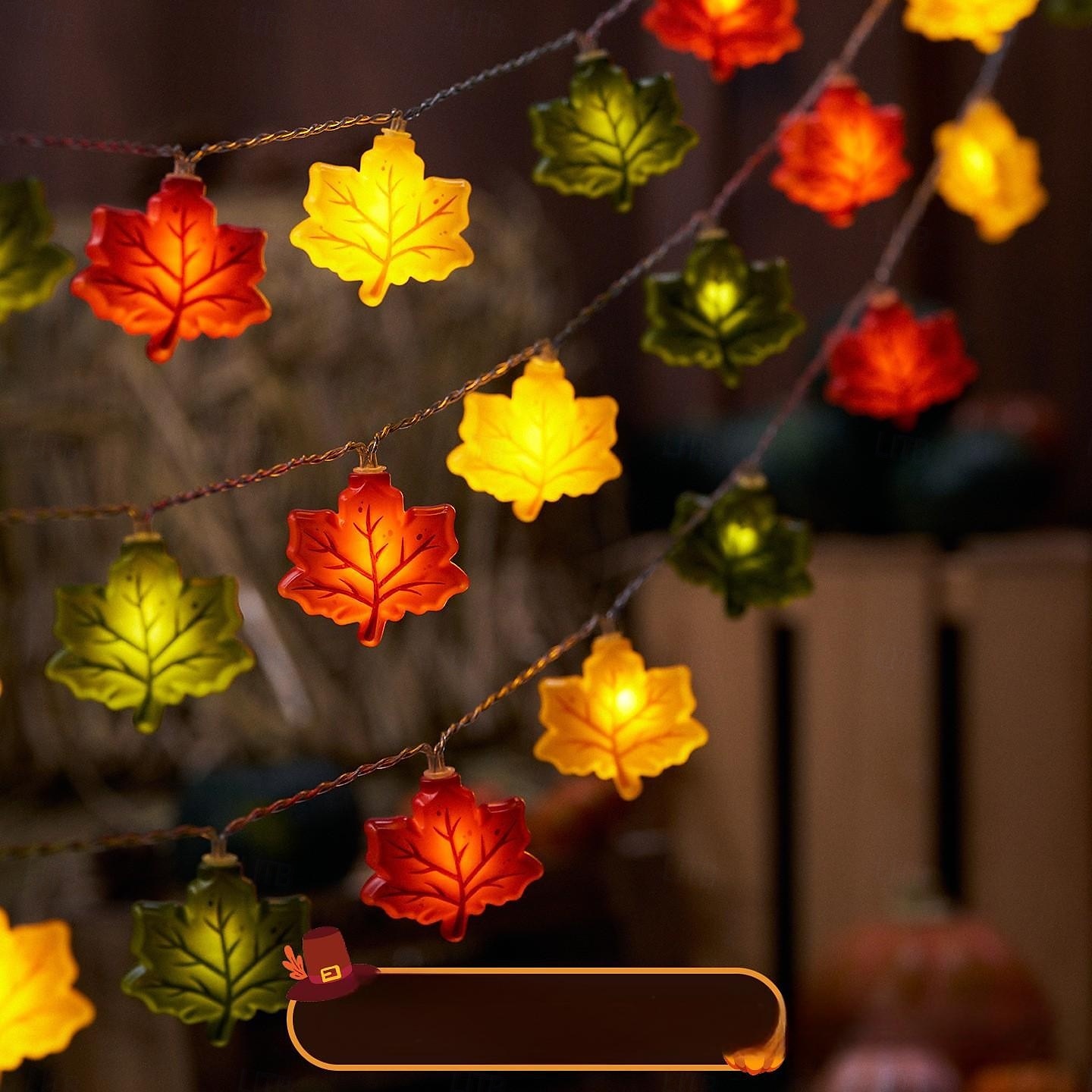 Luminițe cu LED-uri de dovleac cu frunze de arțar șir de luminițe alimentate cu baterii, 1,5 m, 10 LED-uri, Halloween, felinar de dovleac cu frunze de arțar și ghindă, decorațiuni pentru balcon și 2025 - $30.99 –P5