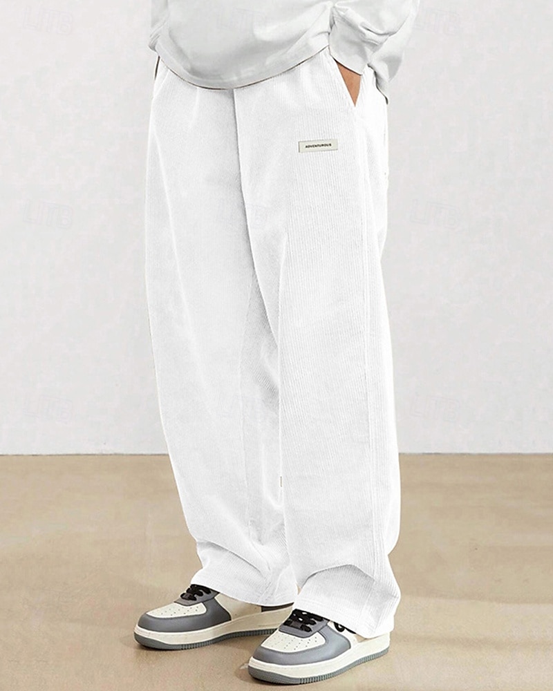 Homens Calças de Veludo Calças Calça casual Bolsos Cintura elástica Com Cordão Tecido Conforto Esportes Diário Moda Casual Preto Branco Micro-Elástica de 2025 por $26.99 –P18