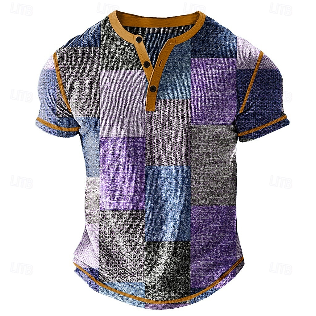 Pánské Slátanina Tričko Henley Waffle Tričko Krátký rukáv Denní Retro Grafika Outdoorové sporty Ležérní Dovolená Jaro léto Celý rok Modrá Zelená Červená Fialová Khaki Henley Tričko Henley 2025 - $22.99 –P2