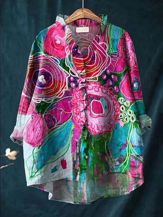Per donna Camicia Boho Volant Floreale Elegante Bohemien Attivo Quotidiano Ferie Uscire Blu Giallo Rosso Fucsia Arancione Estate Primavera del 2026 a $29.99 –P2