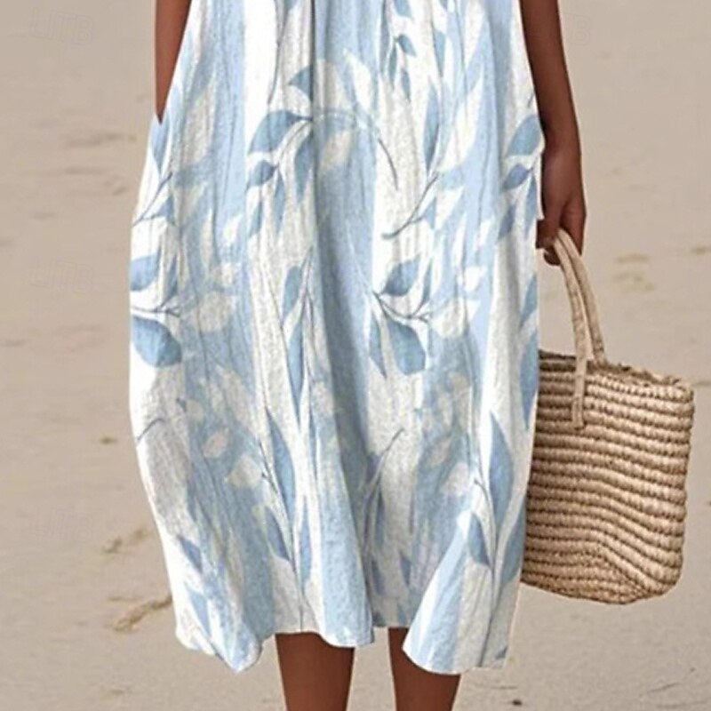 Femmes Robe Midi Robe Décontractée Robe d'été Mode Moderne Quotidien Plage Week-end Coupe régulière Fleur Sans manches Col ras du cou Bleu Été Printemps de 2025 ? $22.99 –P3