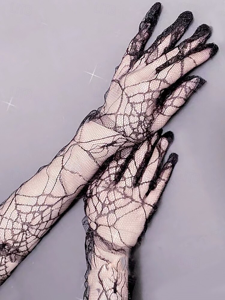 Damen-Halloween-Spinnennetz-Spitzenhandschuhe – lange, durchsichtige Gothic-Handschuhe aus Netzstoff mit fingerlosem Design, elegantes Kostümzubehör für Partys, Cosplay und Hexen-Outfits 2025 - $9.99 –P4