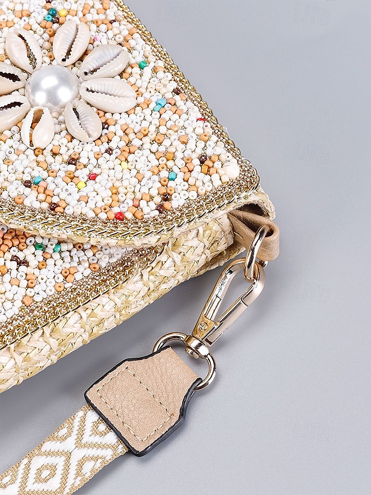 Borsa a tracolla con perline da donna con design a farfalla colorata, stile bohémien, borsa a tracolla casual e da viaggio per donna, perfetta per spiaggia, vacanze e gite estive del 2025 a $18.99 –P7