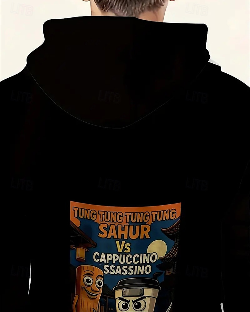 Moletom com capuz masculino de manga comprida com estampa italiana de podridão cerebral, elemento tung tung tung sahur, moda urbana primavera outono, crianças de 4 a 12 anos, com capuz, casual para de 2025 por $18.99 –P5