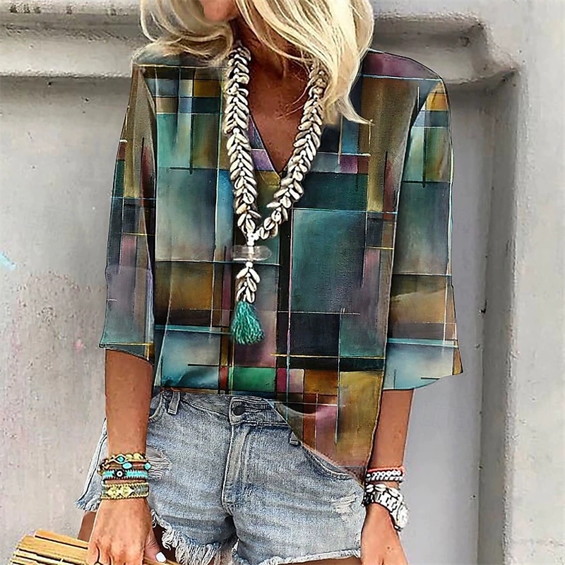 Femmes T-shirt Hauts d'été Dégradé de couleur Mode Moderne Manche 3/4 Col en V Hauts Réguliers Quotidien Imprimé Jaune Rose Claire Bleu Été de 2025 ? $18.49 –P1