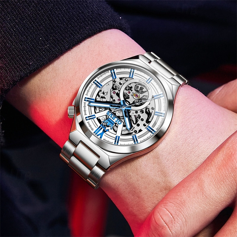 El nuevo reloj de negocios esqueletizado para hombre de la marca Olevs, resistente al agua, luminoso, moderno y moderno, reloj mecánico totalmente automático, reloj de pulsera deportivo informal para 2025 - $77.99 –P3