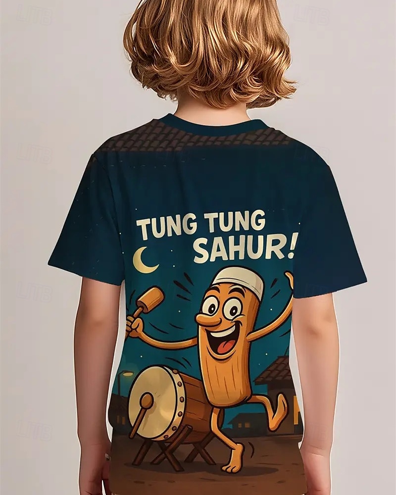 pojkars 3D-grafik lekfull trummande karaktär &Tung Tung Sahur t-shirt med tryck kortärmad sommar vår mode basic barn 4-12 år rund hals utomhus casual daglig normal passform 2025 - $11.99 –P5