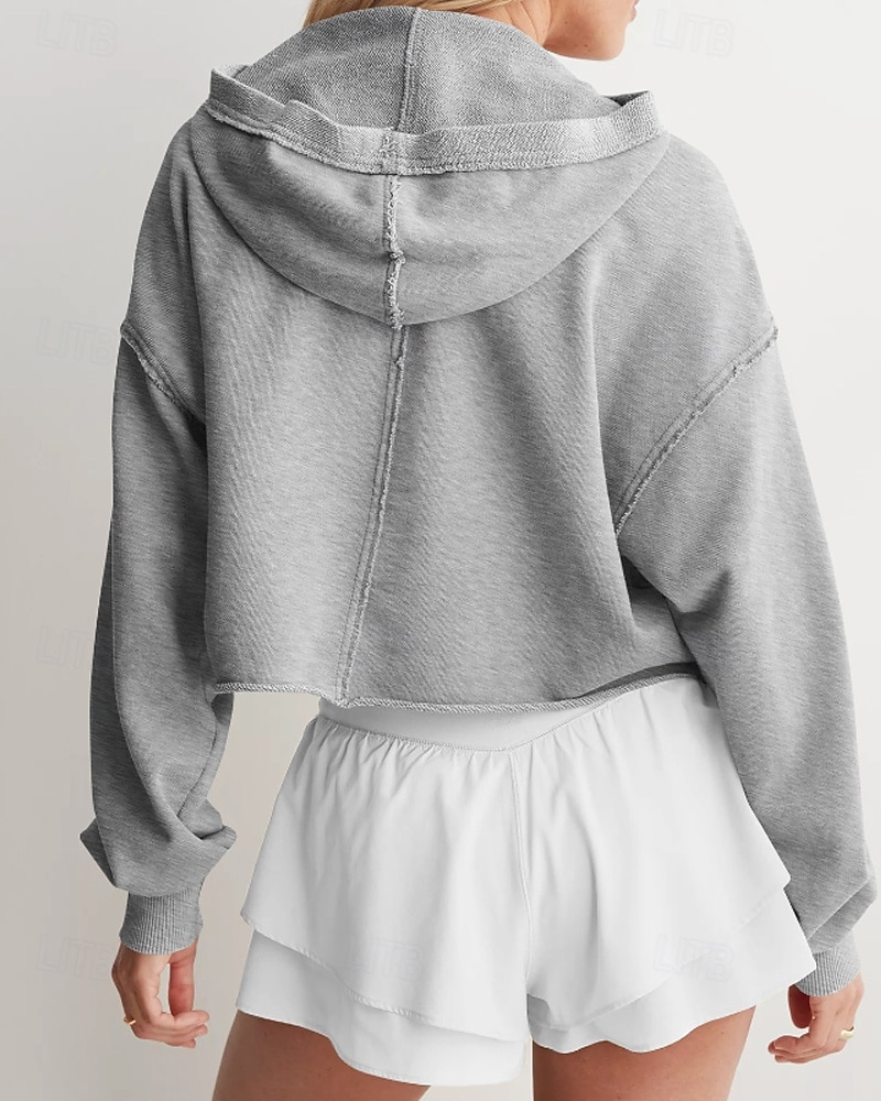 Mulheres Pulôver Moletom Com Capuz Tecido Roupa de rua Casual Manga Longa Com Capuz Tops regulares Rua Feriado Fúcsia Cinzento Claro Cinzento Outono Inverno de 2025 por $25.99 –P17