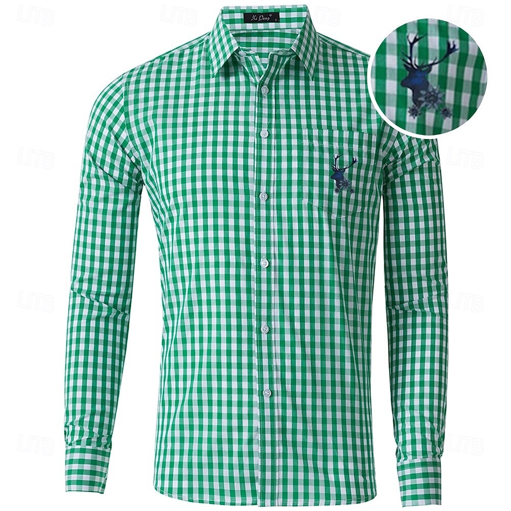 Oktoberfest Camicia in pelle di daino Quadri Stampa di cervo Bavarese Tedesco Prati Per uomo Carnevale Festa della birra Panno in stile tradizionale del 2026 a $37.99 –P15