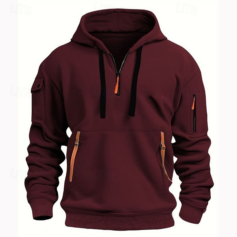 Per uomo Felpa con cappuccio Felpa con cappuccio e zip corta Nero Vino Blu marino Cachi Grigio chiaro Con Cappuccio Semplice Tasca Sport & Outdoor Quotidiano Ferie Poliestere Streetwear Essenziale del 2025 a $27.99 –P9