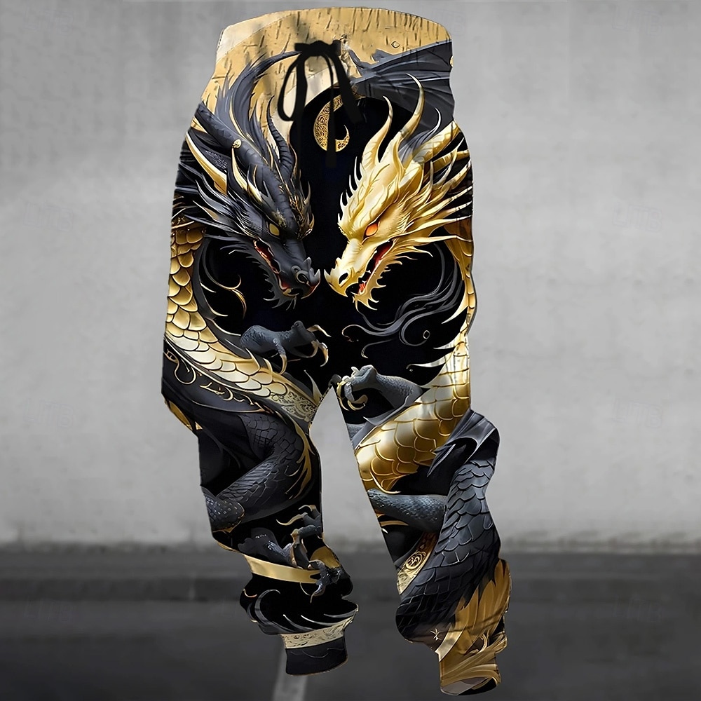 Pánské Zvíře Drak Tepláky Běžec Kalhoty Středně vysoký pas Stahovací šňůrka v pase Na běžné nošení Běhání Streetwear Cvičení Sportovní tepláky s kapsami Jaro Podzim 3D tisk Zlatá 2026 - $24.99 –P1