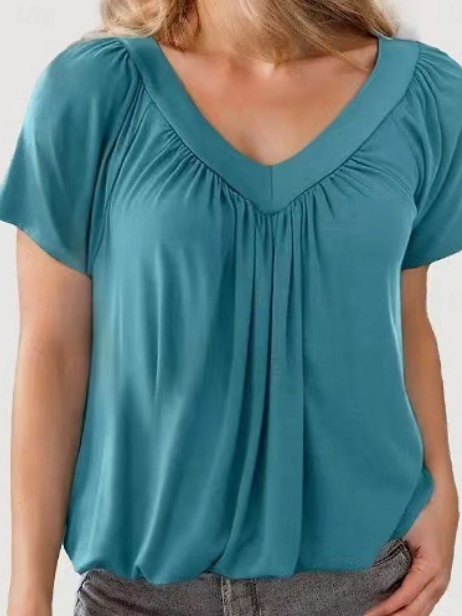Pentru femei Tricou Simplu Modă Modern Casual Manșon scurt În V Topuri obișnuite Zilnic Sfârșit de săptămână Alb Mov Fucsia Trifoi Vară 2025 - $14.99 –P1