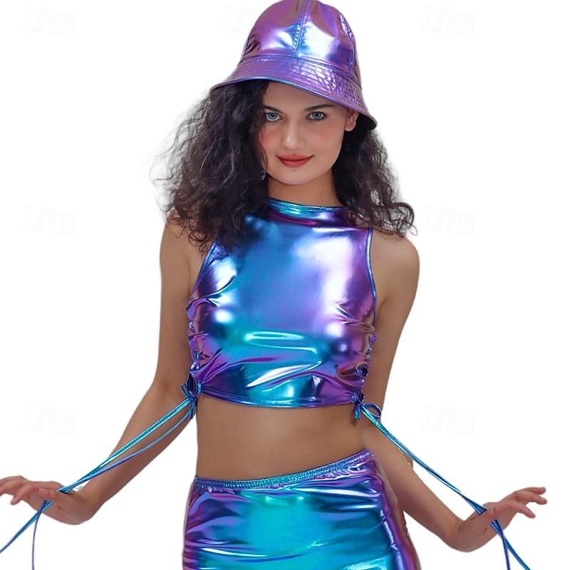 Metallisk 80-talet Glänsande latexpatent Magtröja Halterneck PU-läder Ensfärgat Dam Karnevalsdräkt Karnival Maskerad Fest Prideparad Pride månad Vuxna Topp 2025 - $20.99 –P13