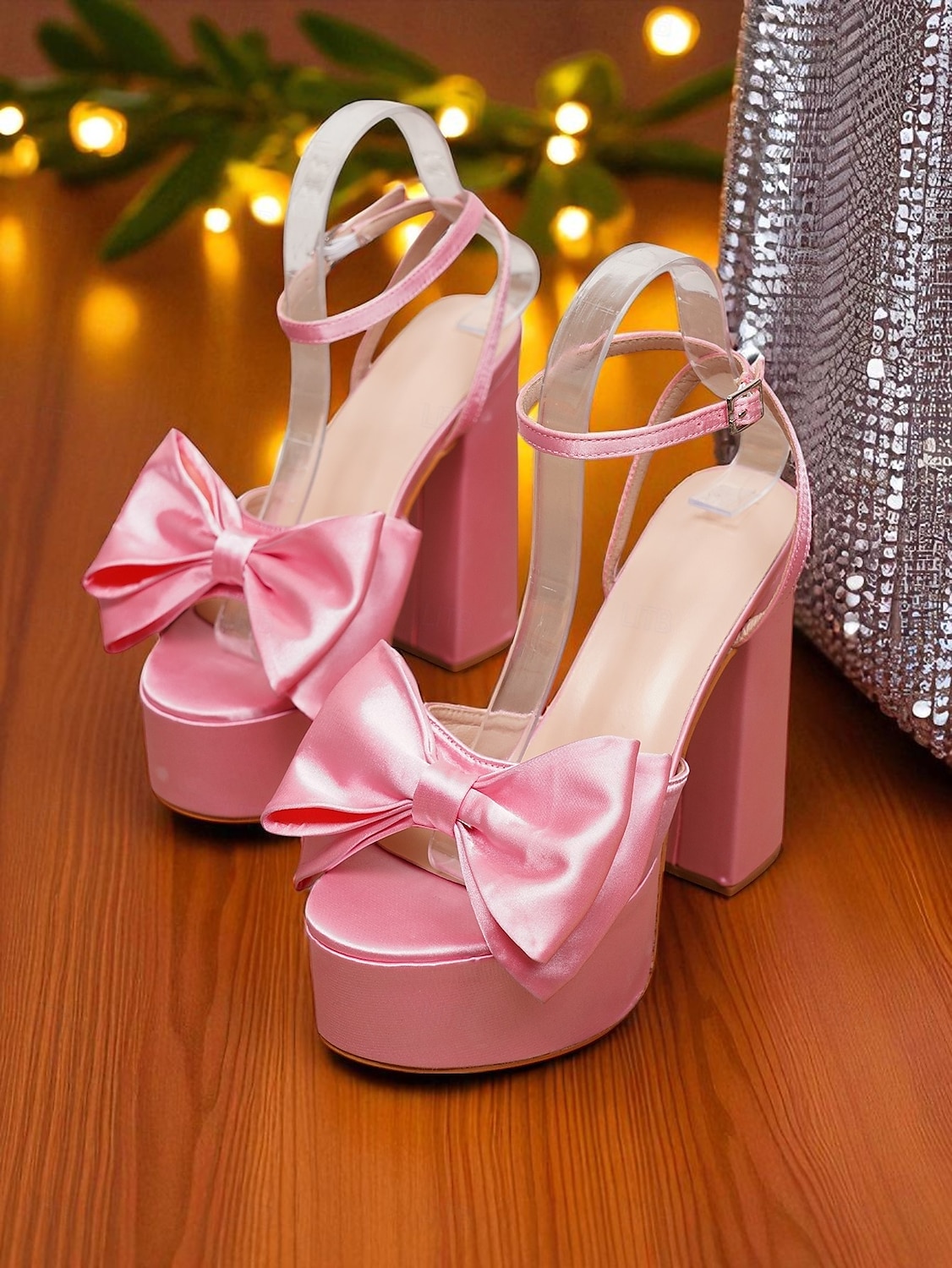 Women's Pink Satin Platform Heels with Oversized Bow and Ankle Strap - Playful Chunky High Heels for Nightlife Parties and Club Events 2025 - $42.99 –P2
